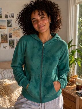 Pure Intent Teal Cotton Tie Dye Zip Hoodie 🌿 Size S Made in USA